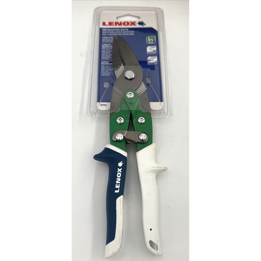 LENOX 102 Aviation Snips 10-Inch Cut Straight Right Green 22102 Non Slip Grips